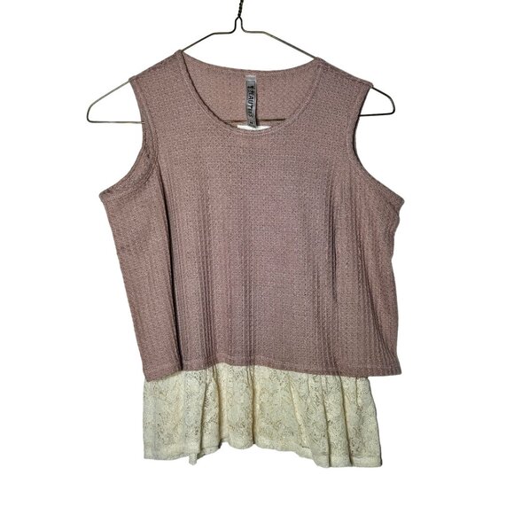 NWT Beautees Girls Pink Cold Shoulder w/ Lace Hem Waffle Print Top Size Medium - Picture 1 of 7